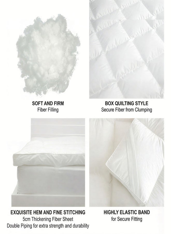 Hotel Linen Klub Queen Mattress Topper- 160x200+5cm -600GSM Extra Thick and Soft Fibersheet, Supersoft Brushed Fabric with 4-Side Elastic Bands for Secure Fit - Image 3